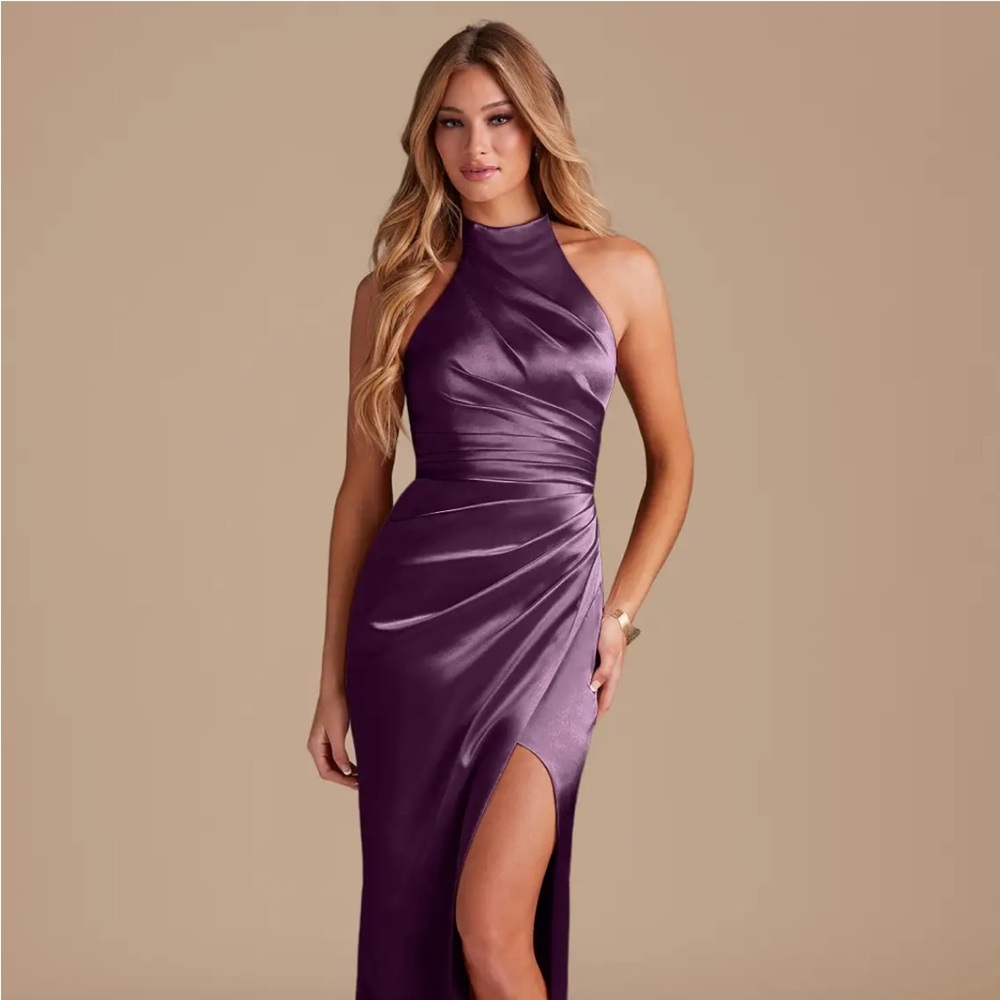 Elegant Purple Bridgesmaid High Neck Evening Gown - For Petite Frame
